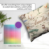 Custom Name Safari Animals Zebra Rhino on cream Seamless Pattern Square Filled Cushion Throw Pillow Sofa Bed Home Decor Zip Washable UK Made