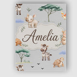 Personalised Name Cute Safari Animals Zebra Custom  Bespoke Interior Contemporary Canvas Wall Art Print Decor Picture Ready to Hang