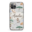 Cute Safari Animals Zebra Rhino Turtle on grey Custom Name Protective Phone Case Mobile Cover Durable Everyday Smartphone Shock Resistant