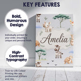 Personalised Name Cute Safari Animals Zebra Custom  Bespoke Interior Contemporary Canvas Wall Art Print Decor Picture Ready to Hang