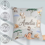 Custom Name Safari Animals Zebra Turtle on grey Seamless Pattern Square Filled Cushion Throw Pillow Sofa Bed Home Decor Zip Washable UK Made