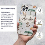 Cute Safari Animals Zebra Rhino Turtle on grey Custom Name Protective Phone Case Mobile Cover Durable Everyday Smartphone Shock Resistant