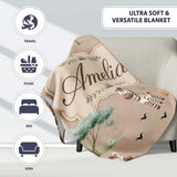 Cute Safari Animals Zebra Rhino Turtle Light Tan Seamless Pattern  Personalised Custom Name Super Soft Fleece Blanket Bed Sofa Throw
