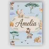 Personalised Name Cute Safari Animals Zebra Custom  Bespoke Interior Contemporary Canvas Wall Art Print Decor Picture Ready to Hang