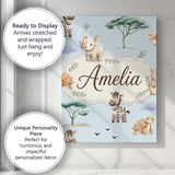 Personalised Name Cute Safari Animals Zebra Custom  Bespoke Interior Contemporary Canvas Wall Art Print Decor Picture Ready to Hang