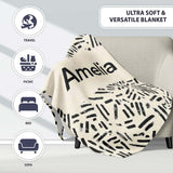 Scattered Dash Marks Black Cream Organic Abstract Pattern Lovely  Personalised Custom Name Super Soft Fleece Blanket Bed Sofa Throw