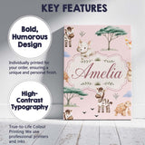 Personalised Name Cute Safari Animals Zebra Custom  Bespoke Interior Contemporary Canvas Wall Art Print Decor Picture Ready to Hang