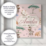 Personalised Name Cute Safari Animals Zebra Custom  Bespoke Interior Contemporary Canvas Wall Art Print Decor Picture Ready to Hang