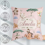 Custom Name Safari Animals Zebra Rhino Turtle Soft Pink Seamless Square Filled Cushion Throw Pillow Sofa Bed Home Decor Zip Washable UK Made