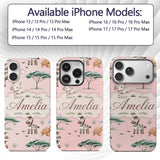 Cute Safari Animals Zebra Rhino Turtle Soft Pink Custom Name Protective Phone Case Mobile Cover Durable Everyday Smartphone Shock Resistant