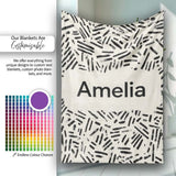 Scattered Dash Marks Black Cream Organic Abstract Pattern Lovely  Personalised Custom Name Super Soft Fleece Blanket Bed Sofa Throw