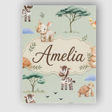 Personalised Name Cute Safari Animals Zebra Custom  Bespoke Interior Contemporary Canvas Wall Art Print Decor Picture Ready to Hang