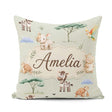 Custom Name Safari Animals Zebra Rhino Turtle Sage Green Pattern Square Filled Cushion Throw Pillow Sofa Bed Home Decor Zip Washable UK Made