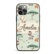 Cute Safari Animals Zebra Rhino Turtle Sage Green Custom Name Protective Phone Case Mobile Cover Durable Everyday Smartphone Shock Resistant