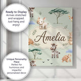 Personalised Name Cute Safari Animals Zebra Custom  Bespoke Interior Contemporary Canvas Wall Art Print Decor Picture Ready to Hang