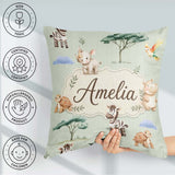 Custom Name Safari Animals Zebra Rhino Turtle Sage Green Pattern Square Filled Cushion Throw Pillow Sofa Bed Home Decor Zip Washable UK Made