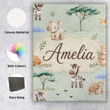 Personalised Name Cute Safari Animals Zebra Custom  Bespoke Interior Contemporary Canvas Wall Art Print Decor Picture Ready to Hang