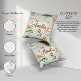 Custom Name Safari Animals Zebra Rhino Turtle Sage Green Pattern Square Filled Cushion Throw Pillow Sofa Bed Home Decor Zip Washable UK Made