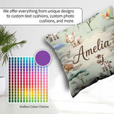 Custom Name Safari Animals Zebra Rhino Turtle Sage Green Pattern Square Filled Cushion Throw Pillow Sofa Bed Home Decor Zip Washable UK Made