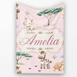 Cute Safari Animals Zebra Rhino Turtle Pink Seamless Pattern Lovely  Personalised Custom Name Super Soft Fleece Blanket Bed Sofa Throw