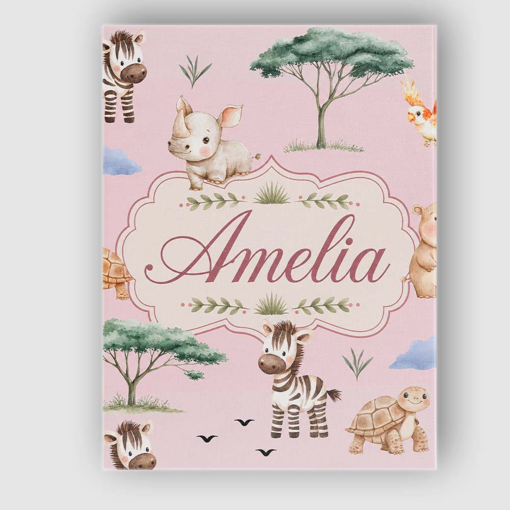 Personalised Name Cute Safari Animals Zebra Custom  Bespoke Interior Contemporary Canvas Wall Art Print Decor Picture Ready to Hang