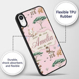Cute Safari Animals Zebra Rhino Printed Design Custom Name Protective Phone Case Mobile Cover Durable Everyday Smartphone Shock Resistant