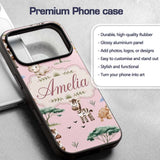 Cute Safari Animals Zebra Rhino Printed Design Custom Name Protective Phone Case Mobile Cover Durable Everyday Smartphone Shock Resistant