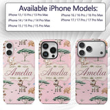 Cute Safari Animals Zebra Rhino Printed Design Custom Name Protective Phone Case Mobile Cover Durable Everyday Smartphone Shock Resistant