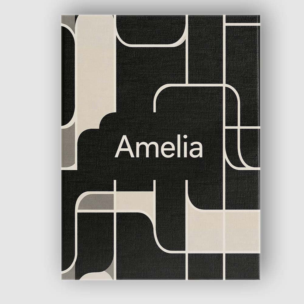 Personalised Name Contemporary Line Grid Black Cream Abstract Custom Statement Collection Canvas Wall Art Print Decor Picture Ready to Hang