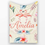 Elegant Pink Flamingos Tropical Flowers on Beige Background Seamless  Personalised Custom Name Super Soft Fleece Blanket Bed Sofa Throw