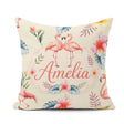 Custom Name Elegant Flamingos Tropical Flowers on Beige Seamless Square Filled Cushion Throw Pillow Sofa Bed Home Decor Zip Washable UK Made