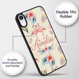 Elegant Pink Flamingos Tropical Flowers on Beige Custom Name Protective Phone Case Mobile Cover Durable Everyday Smartphone Shock Resistant
