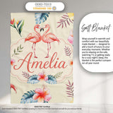 Elegant Pink Flamingos Tropical Flowers on Beige Background Seamless  Personalised Custom Name Super Soft Fleece Blanket Bed Sofa Throw