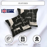 Custom Name Contemporary Line Grid Black Cream Abstract Outline Square Filled Cushion Throw Pillow Sofa Bed Home Decor Zip Washable UK Made