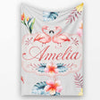 Elegant Pink Flamingos Tropical Flowers on Grey Background Seamless  Personalised Custom Name Super Soft Fleece Blanket Bed Sofa Throw