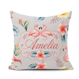 Custom Name Elegant Pink Tropical Flowers on Background Seamless Square Filled Cushion Throw Pillow Sofa Bed Home Decor Zip Washable UK Made
