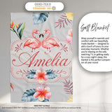 Elegant Pink Flamingos Tropical Flowers on Grey Background Seamless  Personalised Custom Name Super Soft Fleece Blanket Bed Sofa Throw