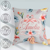 Custom Name Elegant Pink Tropical Flowers on Background Seamless Square Filled Cushion Throw Pillow Sofa Bed Home Decor Zip Washable UK Made