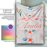 Elegant Pink Flamingos Tropical Flowers on Grey Background Seamless  Personalised Custom Name Super Soft Fleece Blanket Bed Sofa Throw