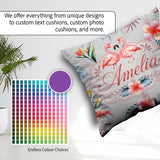 Custom Name Elegant Pink Tropical Flowers on Background Seamless Square Filled Cushion Throw Pillow Sofa Bed Home Decor Zip Washable UK Made