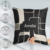 Custom Name Contemporary Line Grid Black Cream Abstract Outline Square Filled Cushion Throw Pillow Sofa Bed Home Decor Zip Washable UK Made