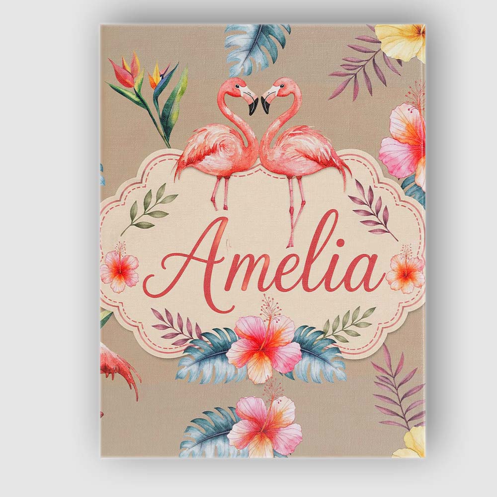 Personalised Name Elegant Pink Flamingos Custom  Interior Decorative Contemporary Canvas Wall Art Print Decor Picture Ready to Hang