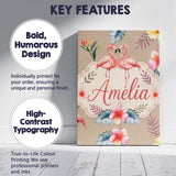Personalised Name Elegant Pink Flamingos Custom  Interior Decorative Contemporary Canvas Wall Art Print Decor Picture Ready to Hang