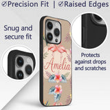 Elegant Pink Flamingos Tropical Flowers on Tan Custom Name Protective Phone Case Mobile Cover Durable Everyday Smartphone Shock Resistant