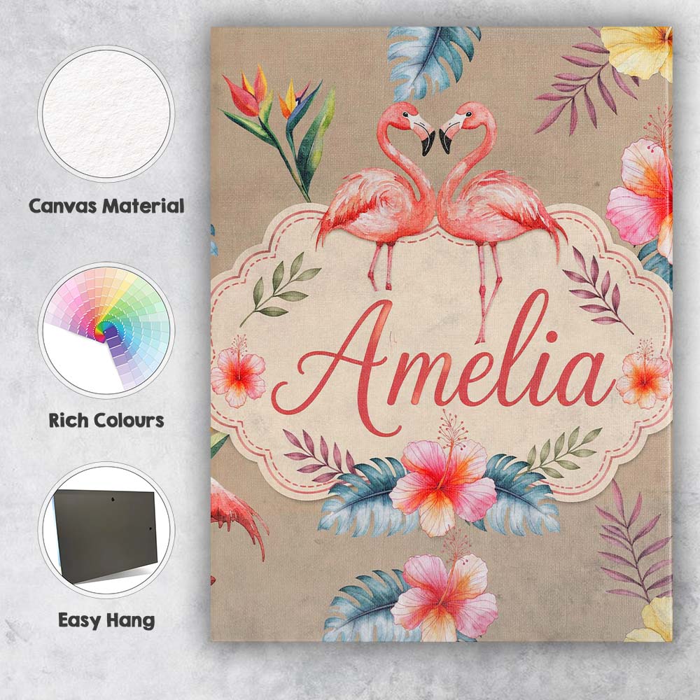 Personalised Name Elegant Pink Flamingos Custom  Interior Decorative Contemporary Canvas Wall Art Print Decor Picture Ready to Hang