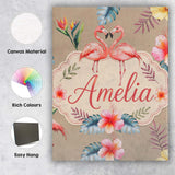 Personalised Name Elegant Pink Flamingos Custom  Interior Decorative Contemporary Canvas Wall Art Print Decor Picture Ready to Hang