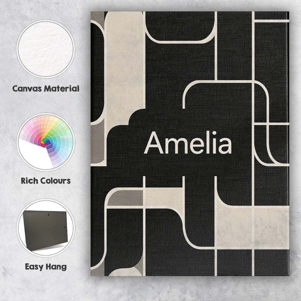Personalised Name Contemporary Line Grid Black Cream Abstract Custom Statement Collection Canvas Wall Art Print Decor Picture Ready to Hang