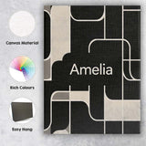 Personalised Name Contemporary Line Grid Black Cream Abstract Custom Statement Collection Canvas Wall Art Print Decor Picture Ready to Hang