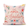 Custom Name Elegant Pink Tropical Flowers on Background Seamless Square Filled Cushion Throw Pillow Sofa Bed Home Decor Zip Washable UK Made