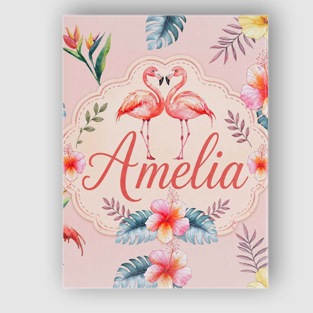 Personalised Name Elegant Pink Flamingos Custom  Interior Decorative Contemporary Canvas Wall Art Print Decor Picture Ready to Hang